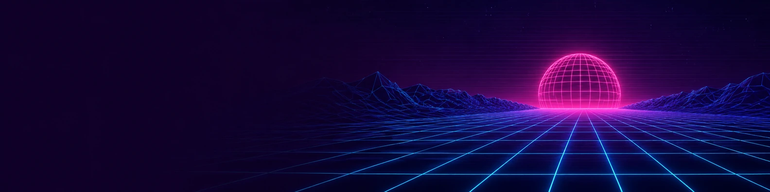 Endless Retro Grid & Wireframe Sun cool LinkedIn banner