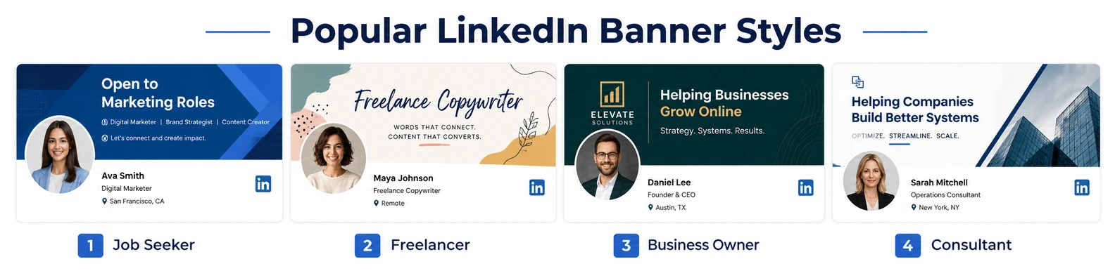 LinkedIn banner ideas for job seekers freelancers and business owners