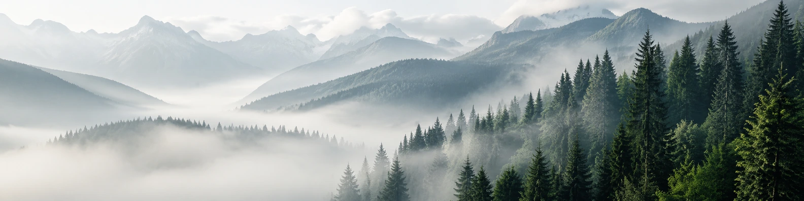 Alpine Valley Fog nature-inspired LinkedIn banner for a professional profile