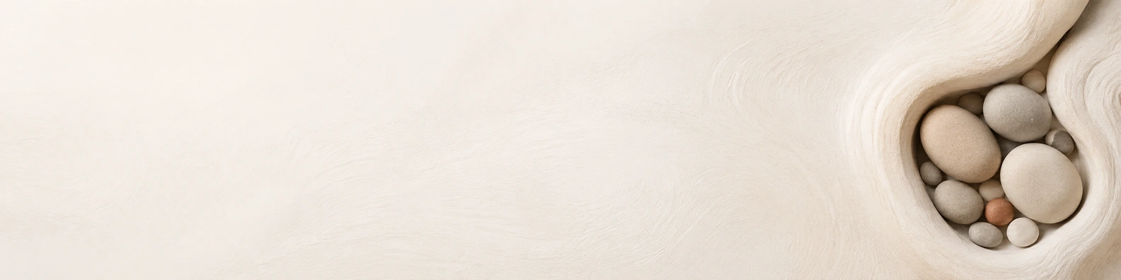 Asymmetrical Pebble Nest nature-inspired LinkedIn banner for a professional profile