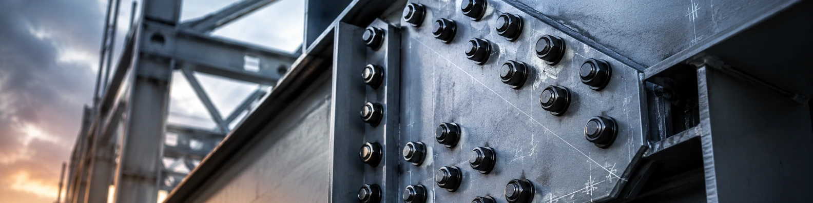 Bolted Gusset Plate Close Up business LinkedIn banner for real estate architecture and construction professionals
