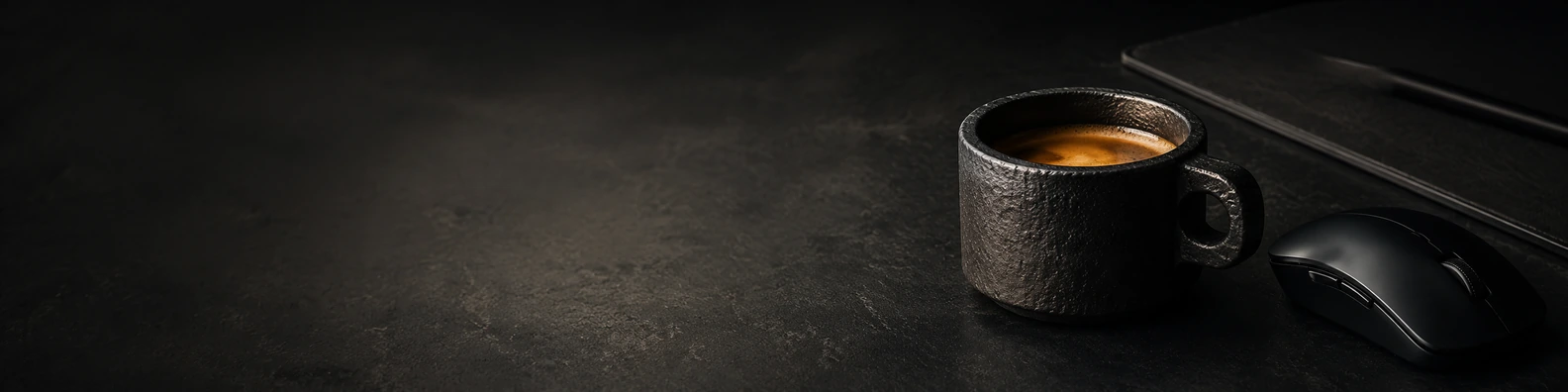 Cast Iron Espresso workspace LinkedIn banner for custom text and digital professional profiles