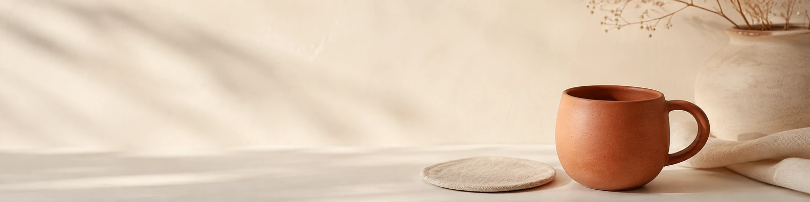 Clay Ceramic Mug workspace LinkedIn banner for custom text and digital professional profiles