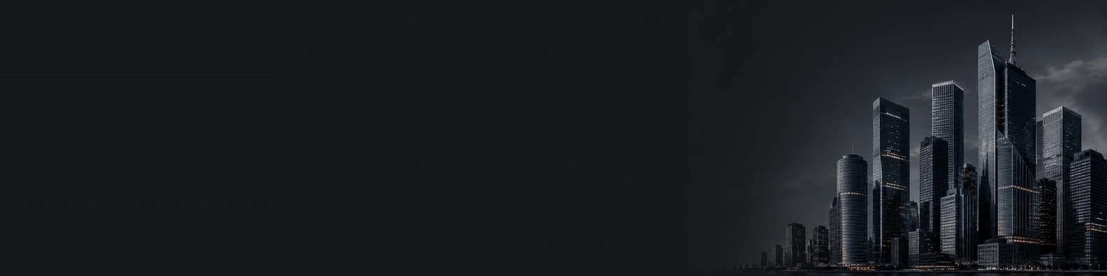 Dark Charcoal Financial District urban city LinkedIn banner for a professional profile