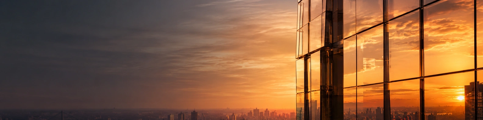 Golden Hour Facade Reflection urban city LinkedIn banner for a professional profile