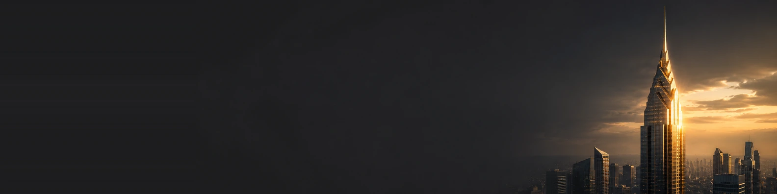 Golden Hour Financial Spire urban city LinkedIn banner for a professional profile