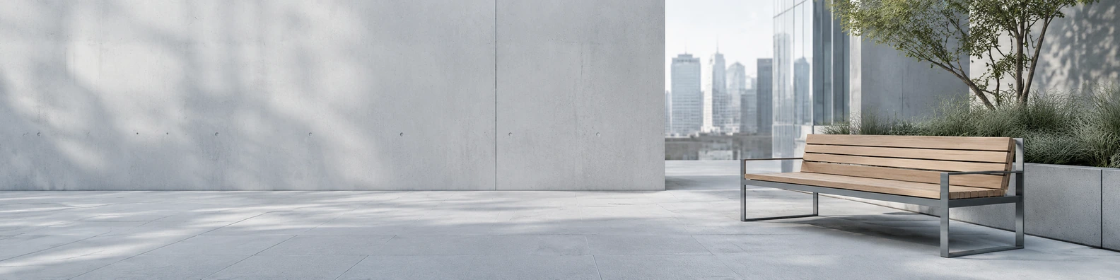 Linear Courtyard Bench urban city LinkedIn banner for a professional profile
