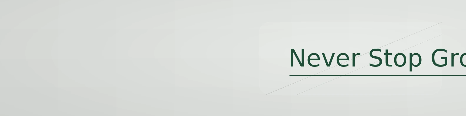 Never Stop Growing quote LinkedIn banner for a professional profile